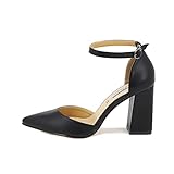 QUEEN HELENA Décolleté Scarpe con Tacco Medio Eleganti a Punta Chiusa con Cinturino Donna ZM6045 (ZM9002 Nero, numeric_38)