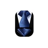 HISDERN Cravatte uomo Blu navy da matrimonio e Fazzoletto Cravatte fantasia plaid elegante classica business cravatta set