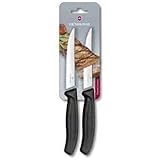 Victorinox Swiss Classic, set di 2 coltelli da bistecca gourmet con lama seghettata affilata, nero