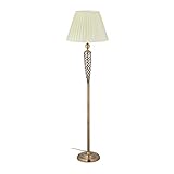 relaxdays Lampada da Terra Antica, Paralume in Stoffa Base Decorativa in Metallo, Piantana, HD: 157x42 cm, Ottone/Bianco, 1 pz