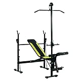 HOMCOM Panca Multifunzione Stazione Fitness con Schienale Regolabile su 3 Livelli, Supporto Gambe e Barra Superiore, 175x110x202cm, Nero