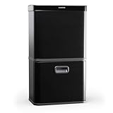 KLARSTEIN - Pattumiera Touchless da 56L con Sensore di Movimento, 3 Scomparti per la Raccolta Differenziata, Acciaio Inox Nero, Soft-Close, Secchio della Spazzatura