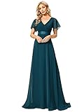 Ever-Pretty Abiti da Cerimonia Donna Stile Impero Linea ad A Scollo a V Maniche Corte Lungo Teal 46