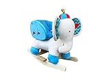 The Rocking Horse Co a Dondolo Elefante - Bianco/Blu - Peluche Finitura - Completo con Suoni - su Solido Legno Rockers