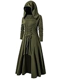 Vestito Medievale Gotico Donna con Cappuccio Costume Halloween Carnevale Cosplay Steampunk Vintage Abito Gotico Maniche Lunghe Vestiti Donna Autunnali Verde XXL