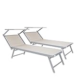 Lettini Prendisole Pieghevole Professionale Alluminio Tessuto Textilene 720 gr/m² Tettuccio Orientabile Parasole Sdraio Prendi Sole Mare Spiaggia Piscina 182 x 60 x 38 cm (2, Beige)