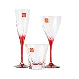 Avilia Set Bicchieri 18 Pezzi - 6 Calici da Vino, 6 Flute Champagne, 6 Bicchieri Acqua, Vetro Trasparente con Dettagli Rossi, Elegante per Ogni Occasione