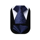 HISDERN Cravatta Uomo Blu Marino Eleganti Formale Cravatte a Quadri Classico Cravatta e Fazzoletto da Taschino per Sposo Matrimonio Festa Lavoro