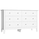 FOREHILL Cassettiera Camera da letto,Mobile Cassettiera in Legno con 6 Cassetti,Credenza a 6 Cassetti con manico in Metallo, Mobiletto con Cassetti per Soggiorno,Cucina 133x45x79,5cm Bianco