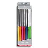 Victorinox, set di 6 coltelli cucina da tavola e verdura Swiss Classic, con lama seghettata in acciaio inox, colorati