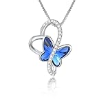 GEORGE · SMITH Collana Farfalla per Donna Ragazze, Collana Ciondolo Cuore Placcata Argento, Gioielli Regali San Valentino Natale per Donne (Blu)