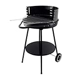 EMPOTEC Barbecue a Carbone Rotondo BBQ Portatile con Ruote e Maniglia Griglia 48cm Regolabile 4 Posizioni 1 Ripiano Grill Carbonella Giardino Campeggio Picnic Dimensioni 52x66x85cm