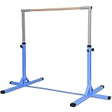 COSTWAY Barra Ginnastica Artistica per Bambini e Bambine in Metallo e Legno, Sbarra Parallela Portatile e Regolabile in Altezza con Cuscinetti Antiscivolo, 203 x 121 x 91/150 cm (Blu)