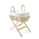 Clair de Lune Scandi - Culla in palma con supporto pieghevole naturale, 74 x 30 cm, colore: Bianco