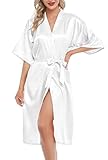 Lovasy Vestaglia Sposa Bianca da Donna Kimono Giapponese Sexy Pigiama Camicie da Notte Accappatoi, Bianco, XL