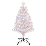 HOMCM Albero di Natale Artificiale 90cm con 90 Luci LED Colorate e Fibre Ottiche, 90 Rami, Base in Metallo Pieghevole, Bianco