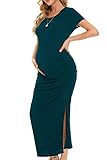 Smallshow Donna Lungo Split Vestiti Premaman Eleganti Abiti Premaman Estivi Teal L