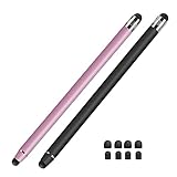 Lamkrtlp Penne per Tablet, 2 Pezzi Penna Stilo per Touch Screen 2 in 1, per tutti gli smartphone/tablet con 8 Punte di Ricambio (Nero+Rosa)