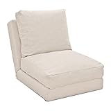 EVERGREENWEB - Divano Letto Futon - Divano Letto Tatami allungabile - Poltrona Letto - Divano 1 posto da Pavimento con Schienale Regolabile con Comodo cuscino - Materasso singolo Colore Beige | HOSHI