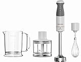 Kenwood Frullatore ad Immersione HBM40.302WH, Sistema TriBlade con 3 Lame, 1 Velocità+Turbo, Asta in Metallo Lunga 20 cm, Inclusi Frusta a Filo, Bicchiere Graduato, Tritatutto da 0.5 L, 850W, Bianco