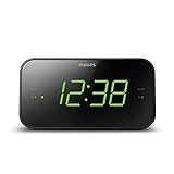 PHILIPS Sveglia con Radio e Display da Letto, Radio Digitale con Doppio Allarme, Sleep Timer e Funzione Snooze, Portatile con Batteria di Backup, Nero con Ampio Display, Nuova Versione