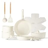 CAROTE Ceramica Batteria di pentole 17 Pezzi con 2 manici amovibili,Set Padelle Antiaderenti,Padella 24/28cm,Casseruola 18/20cm,Wok 24cm,Ceramica e salute impilabile per Induzione,Forno,Lavastoviglie