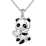 degtnb Collana con ciondolo a forma di panda che abbraccia il cuore, placcato elettrolitico, Metallo, Pietra secondaria, bianco