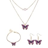 FDEETY 3PCS Parure Gioielli Collana Perle Orecchini Farfalla Bracciali Gioielli Set Sposa Regalo per San Valentino Natale per Donna Ragazze