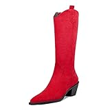 EDEFS Stivali Donna Invernali Classiche Zip Stivaletti A Punta con Tacco Block Autunno Inverno Scarpe Rosso EU38