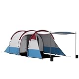 Outsunny Tenda da Campeggio 2-4 Posti Impermeabile con 2 Aree e 3 Ingressi, Tenda da Esterno in Poliestere e Fibra di Vetro, 420x200x150 cm, Rosso
