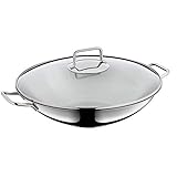 Wmf Macao - Set Wok A Induzione, 2 Pezzi, Padella Wok 36 Cm, Con Coperchio In Vetro, Acciaio Inox Cromargan Lucido Non Rivestito, 40 x 39.5 x 14 cm