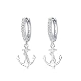 Orecchini a cerchio a forma di ancora a barca, in argento Sterling, regalo per San Valentino, per donne e ragazze, uomini, piccoli orecchini nautici con confezione regalo e Argento