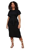 Trendyol Women Plus Size Midi Jersey Dress Slim Fit Knit Plus Size Dress, Abito da Donna in Jersey Midi Taglie Forti Abito Taglie Forti in Maglia Slim Fit Donna, Black,