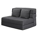 ANONER Divano Letto 203 × 152 cm Divano Pieghevole Futon, Materasso pieghevole con Cotone di Memoria e 2 Cuscino, Divano Letto Futon Poltrona Lavabile Set per Loft del Soggiorno, Grigio Scuro