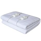 EMPOTEC Termocoperta Elettrica Matrimoniale Scalda Letto 160x140cm Bianca 60+60W in Poliestere Coperta Termica Lavabile 2 Temperature e Indicatore LED (160x140)