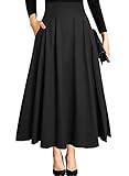 Ranphee Gonna a Vita Alta Lunga Donna con Tasca Maxi Gonne con Spacco Laterale Nero L