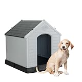 Aqpet Cuccia per Cani in Plastica per Esterno Interno Casa Giardino, Impermeabile con Pavimento Rialzato, per Cani Taglia Media 87 x 78 x 81 H, Grigio