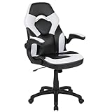 Flash Furniture Sedia ergonomica da gaming X10, sedia da ufficio per postazioni PC e gaming, sedia da gaming regolabile con schienale di supporto, in ecopelle, sedia da gaming bianca/nera