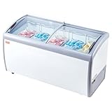 VEVOR Vetrina per Gelato Commerciale 460 L Congelatore Mobile con Piano in Vetro, Armadietto per Gelato per Ristorante, 5 Cestelli Metallici, 2 Porte Scorrevoli in Vetro, Ruote con Bloccaggio, Bianco