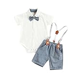 Geagodelia 2 Pezzi Completo Bambino Estivo Tutina Neonato Polo con Manica Corta+Pantaloncini con Bretelle Abito Neonato Gentiluomo Tuta Bambino Elegante (Blu, 6-12 mesi)