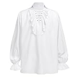 kinstell Camicia da pirata medievale da uomo con lacci Rinascimento Costume in pizzo polsino con volant frontale coloniale Cosplay Tee Top, bianco, XL