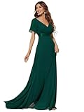 Ever-Pretty Abito da Sera Donna Stile Impero Linea ad A Scollo a V Maniche Corte Lungo Verde Scuro 42