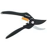 Fiskars Forbici da potatura Bypass, Cesoie, Lame in Acciaio con Rivestimento Antiaderente, Lunghezza: 20 cm, Diametro di Taglio: 2,2 cm, Nero/Arancione, SingleStep, P26, 1000567