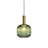 HJXDtech Lampadario a sospensione industriale vintage in vetro a coste, lampada da soffitto moderna in ottone lucidato retrò per cucina salone camera da letto (Verde, 20cm)