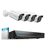 Reolink 4K PoE Kit Videosorveglianza Esterno, Rilevamento Uomo/Veicolo, NVR 8CH 2TB + 4x Telecamere da Esterno, Visione Notturna Infrarossa, Espandibile a 16TB, Impermeabile IP67, RLK8-800B4 (Bianco)