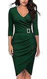 Rayson Vestito Donna Lungo Elegante con Cintura Abito Donna Curvy con Scollo a V e Manica Lunga Abiti da Cerimonia Sera Dresses for Women(Verde,XL)