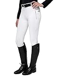 FitsT4 Sports Leggings da equitazione da donna, in silicone, con inserti completi, con tasca per cellulare e passanti per cintura, bianco, XL