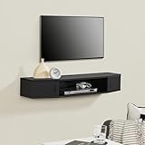 [en.casa] Mensola TV Sospesa a Muro Consolle Porta TV e Centri Multimediali Mobile da Parete 2 Ante Scomparto e Fori Passacavi 17,5 x 110 x 30 cm Nero