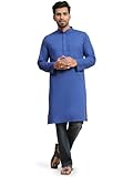 SKAVIJ Uomo Abbigliamento Indiano Tunica Manica Lunga Kurta Blu Reale Large