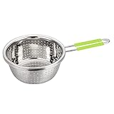 Contiup Colino in acciaio inox perforato in metallo con manico lungo verde setaccio setaccio da utilizzare per cucina, cibo, pasta, spaghetti, verdure, argento, 20,1 cm